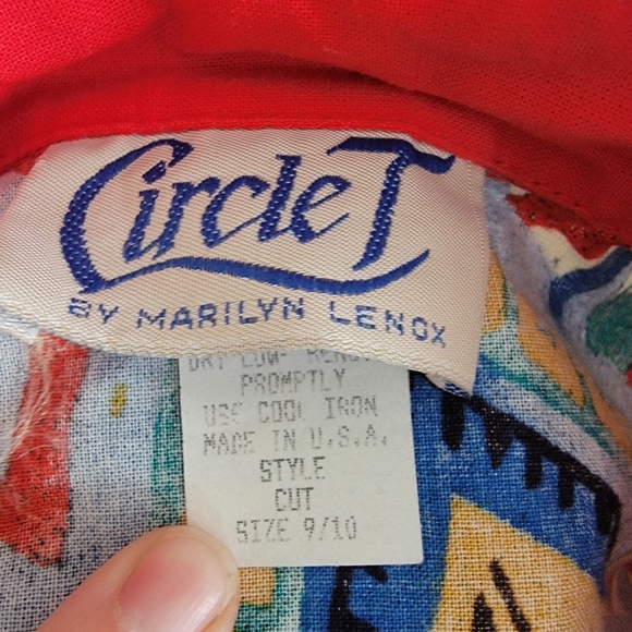 Vintage Western Circle T LS Shirt SZ L Bright Multi-Color - Picture 3 of 7